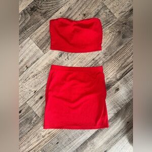 Red Strapless Top and Skirt Set